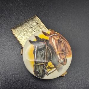 Vintage Equestrian Horse Themed Money Clip Gold Tone‎ #4